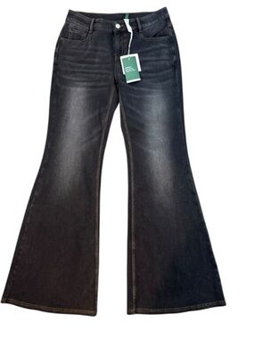HALARA Women's Black Flare Jeans with Faded Finish